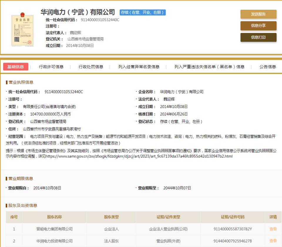 華潤(rùn)電力(寧武)因不執(zhí)行政府指導(dǎo)價(jià)、政府定價(jià)行為被罰